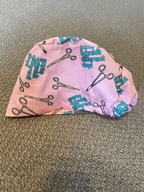 Pink Surgical Scrub Cap with Scissor Print